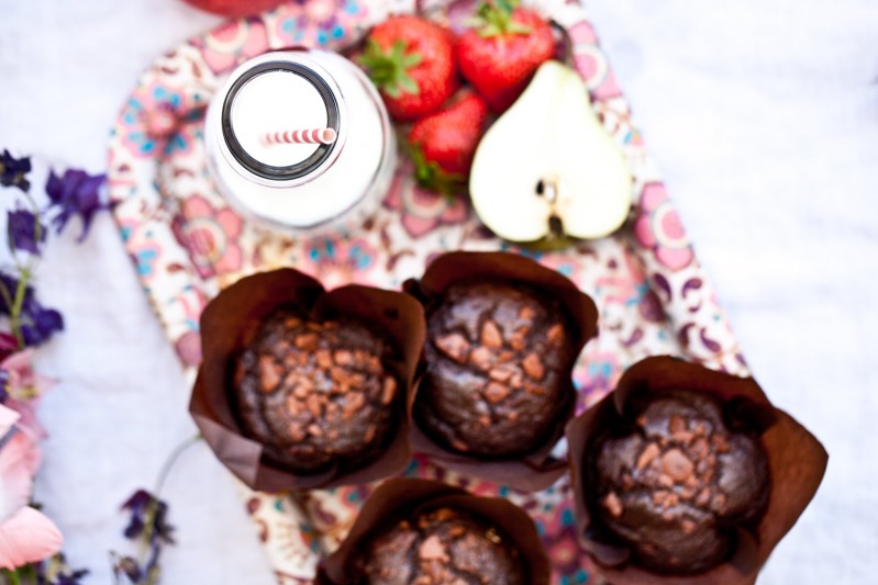 Celozrnné čokoládové muffiny