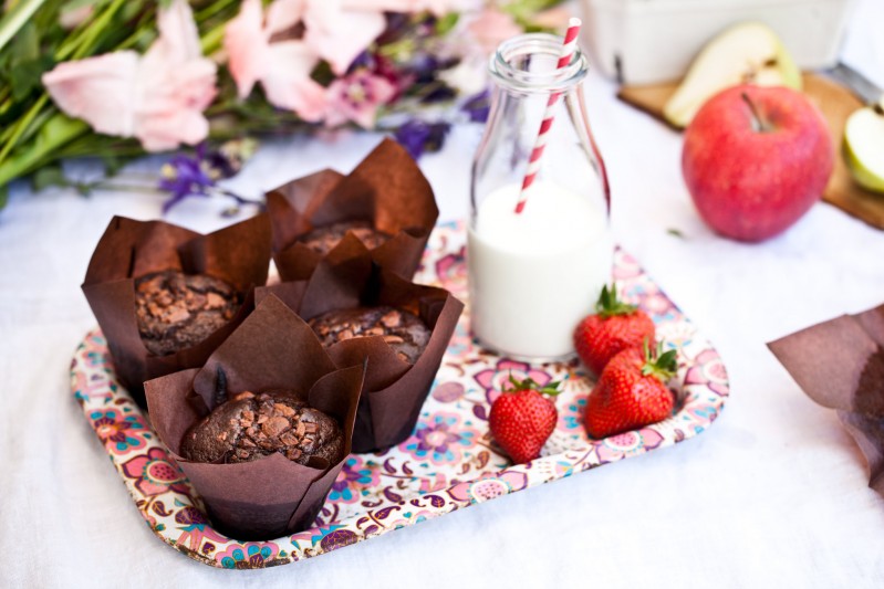Celozrnné čokoládové muffiny